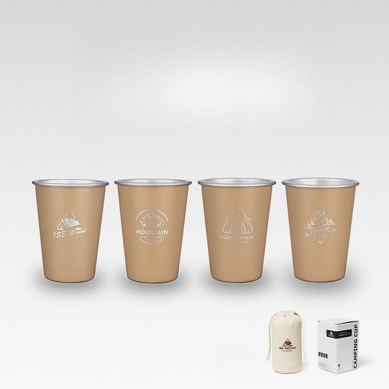 

4Pcs Outdoor Stainless Steel Water Cup Milk Cup Baijiu Cup Ins Wind Coffee Cold Drink Cup Camping Beer Cup 350ml