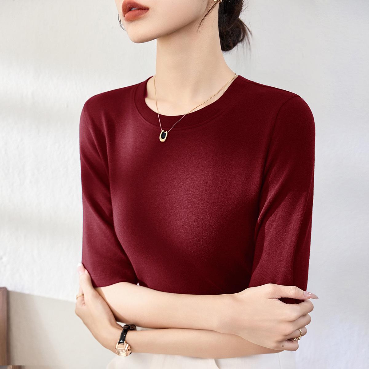 

Модальный хлопок с круглым вырезом, женская футболка с рукавами средней длины и рукавами три четверти, новая модель для начала осени, верхняя одежда XXXL