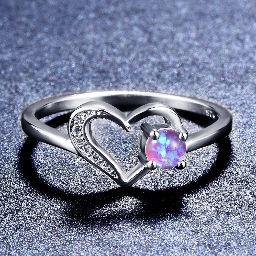 Minimalist style circular white blue purple hollow peach heart womens versatile ring