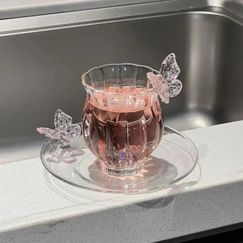 Pink Butterfly Glass Coffee Mug