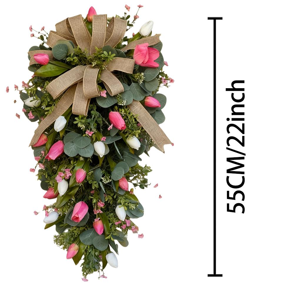 1pc 22inch Artificial Tulip Wreath | Pink Spring Floral Decoration for Valentine S Day, Easter, Mother S Day, Suitable 22inch зелёный