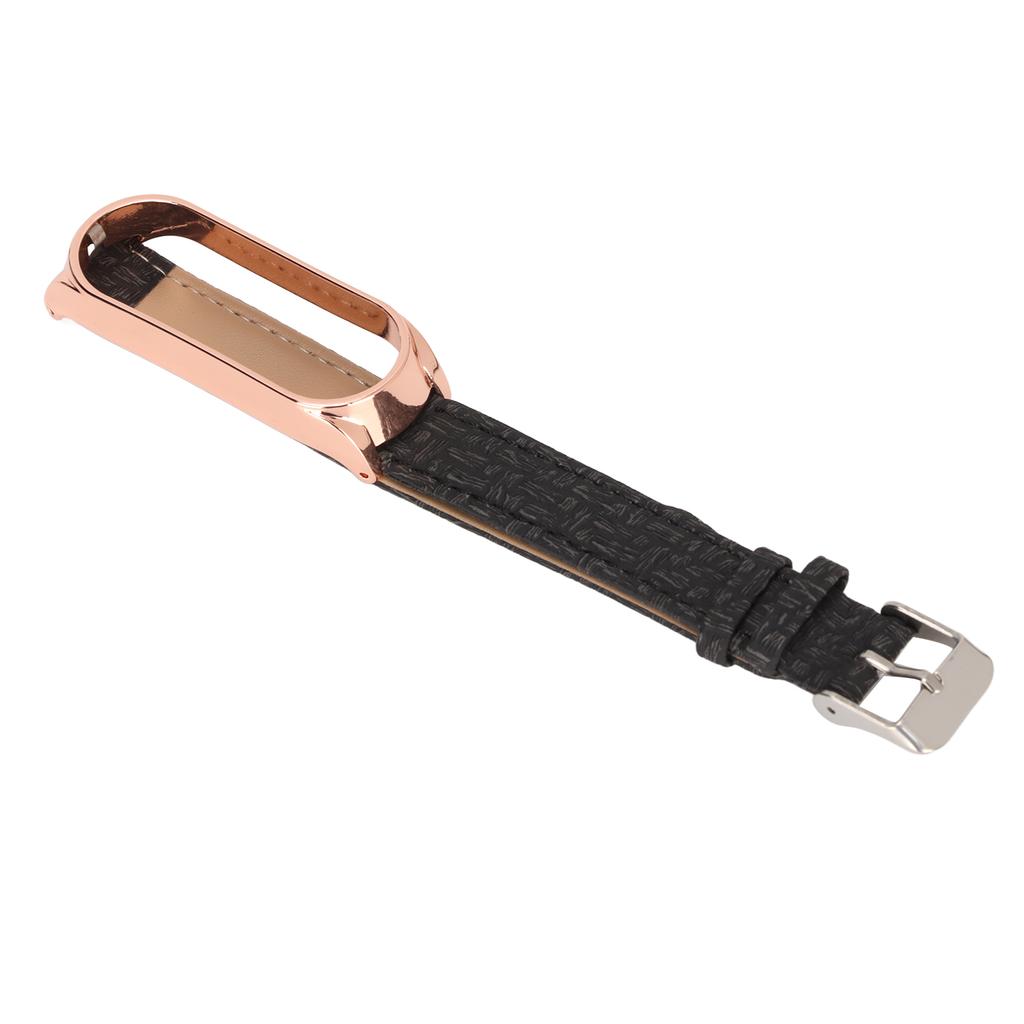 Smart Bracelet Band Smartwatch Wrist Band Leather Strap Metal Casing Anti Lost for Mi Band 6 5 NFC(Black Gold )