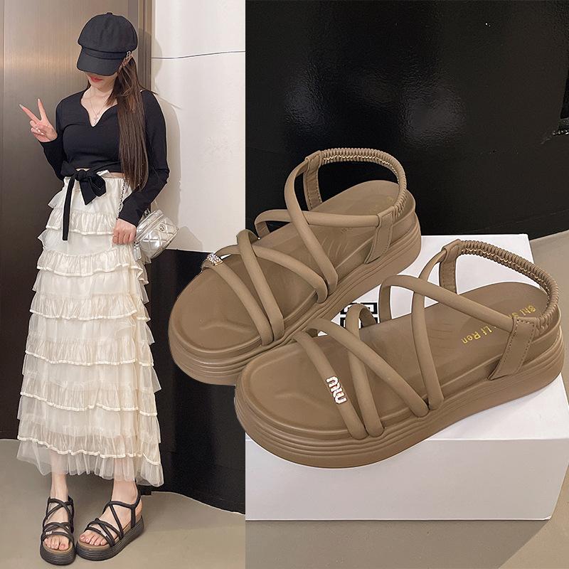 Rom mit Römersandalen Damen Sommer neu Zehenfrei vielseitig Strand Plateau superweich schwarz Sandalen