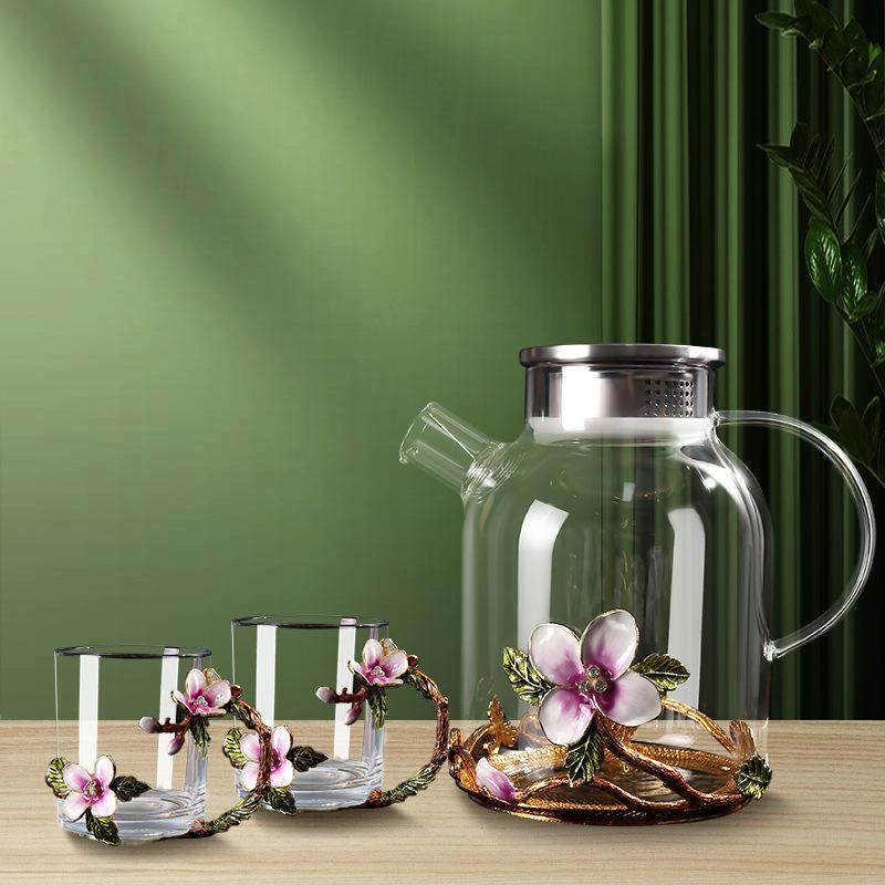 Household Large-Capacity Cold Kettle, Teapot, High-Value Drinking Cup, Exquisite Coffee Cup, Water Cup, Enamel Color Cherry Blossom Cup