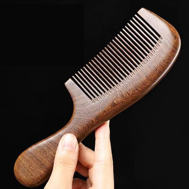 Natural Black Golden Sandalwood Anti-static Comb for Men & Women - Portable Wooden Comb for Long Hair