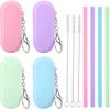 Prasacco 4 Sets Silicone Reble Straws with Case - Foldable, Portable Drinking Straws for Travel and Party