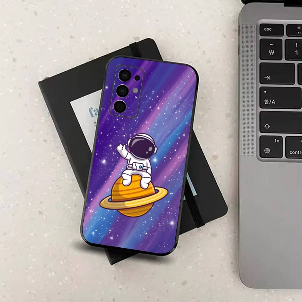 Cartoon Astronaut Space Case For Samsung Galaxy A73,52,71,53,32,72,41,J7,22,Note,31,8,9,Soft Black Silicone Cover