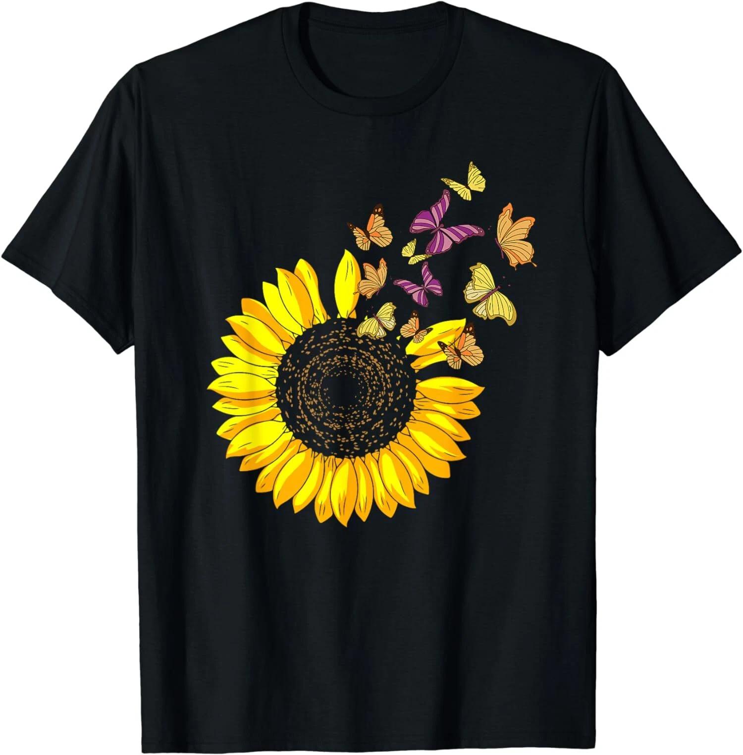 Beautiful Sunflower With Butterfly Petals, Funny Sunflower T-Shirt L
