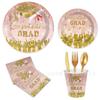 Graduation Season Party Tableware Disposable Paper Plates Tissue Supplies Pink Colorful Grad Graduation Ceremony