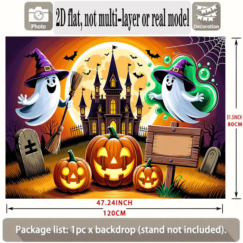 Party Backdrop Halloween Castle Flat Banners Witch Ghost Pumpkin Celebrations Wedding Photo Booth Background Front Door Decor