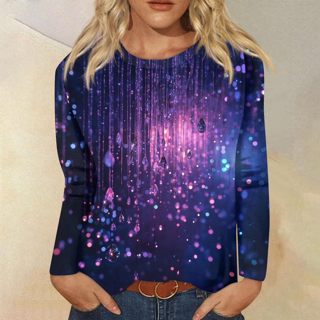 Women's Fashion Casual Long Sleeve  Print Round Neck Top