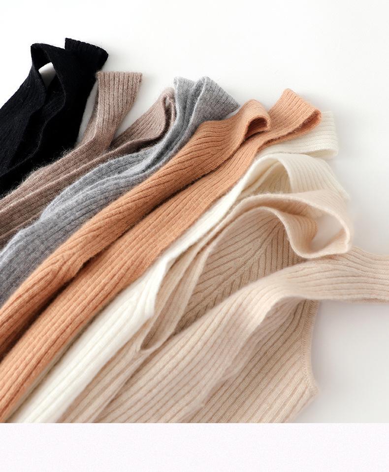 Women's U-Neck Cashmere Vest - Autumn/Winter 2023, Slim, Ribbed, Sleeveless with Wide Straps