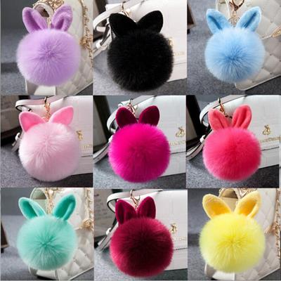 Soft Rabbit Ear Faux Fur PomPom Ball Phone Bag Hanging Pendant Handbag Keychain