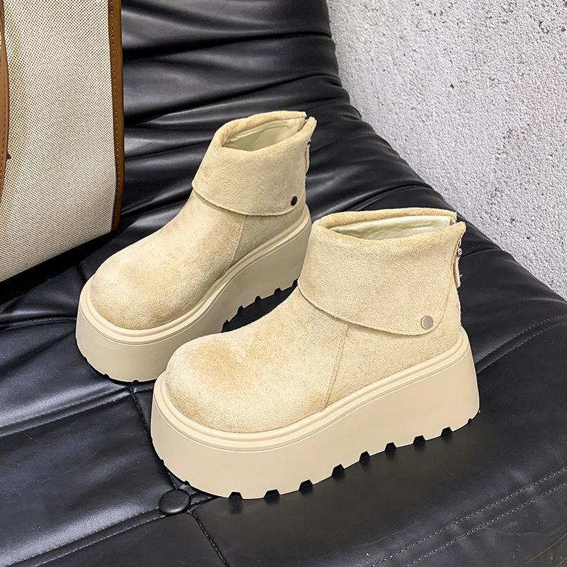 Fashion Versatile and Comfortable Height Increase Folded Thick-soled Short Boots Women's 2025 Autumn and Winter New Outer Wear Martin Boots Short Bo