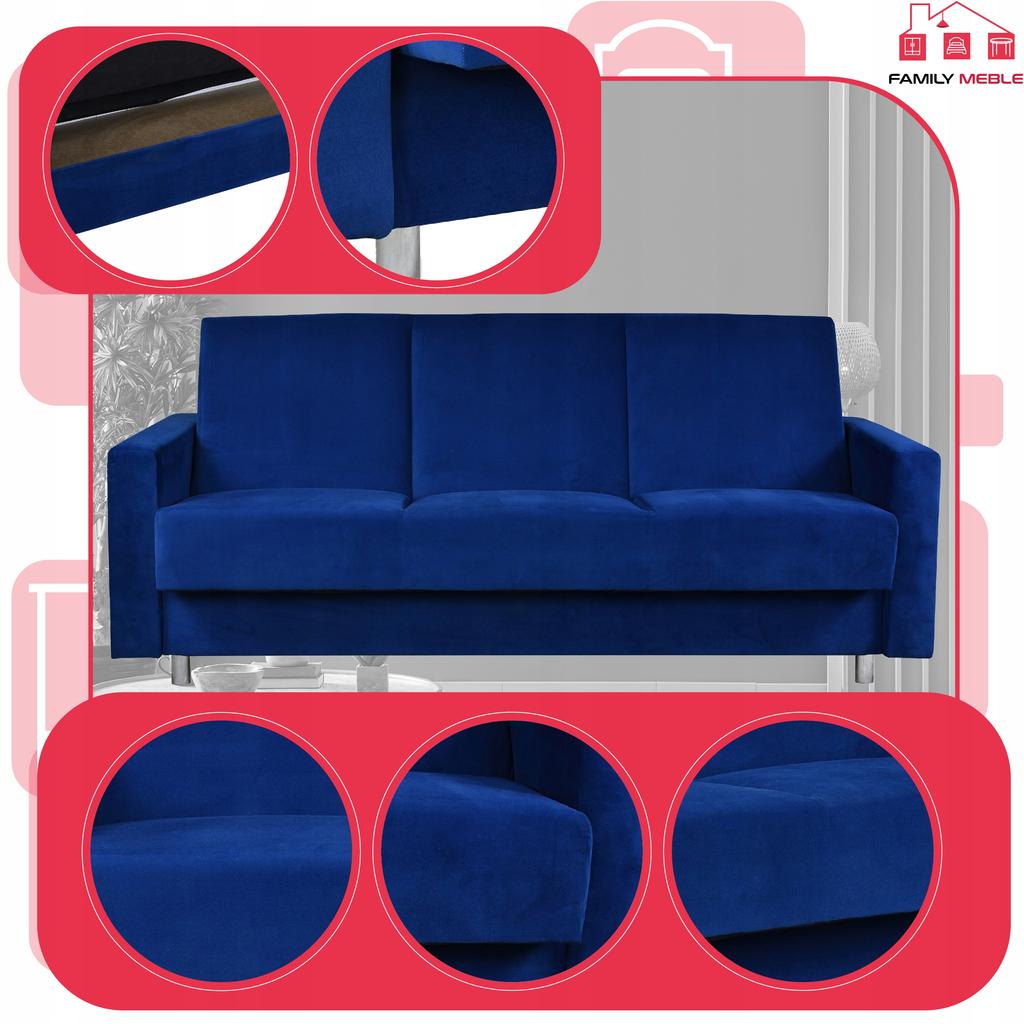 Kanapa sofa Alicja rozkładana wersalka spania bonell łóżko Family meble granatowa