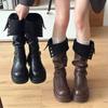 Spring and autumn British style knight boots Maillard wasteland style temperament is thin and tall, stacked and folded
