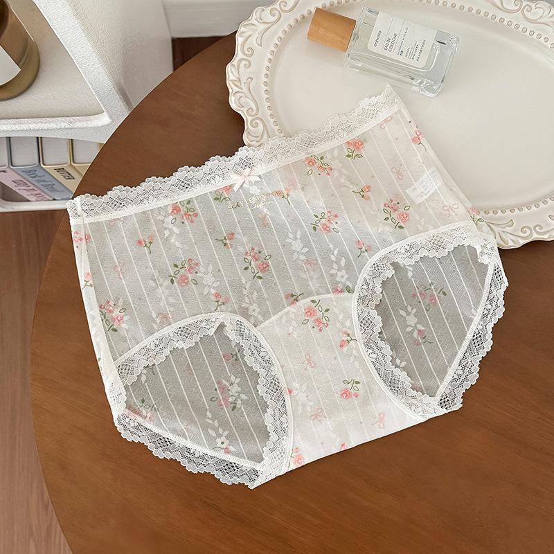 Ladies Summer Sweet Floral Fresh Rustic Jacquard Mesh 10A Probiotic Crotch Midwaist Briefs one size розовый