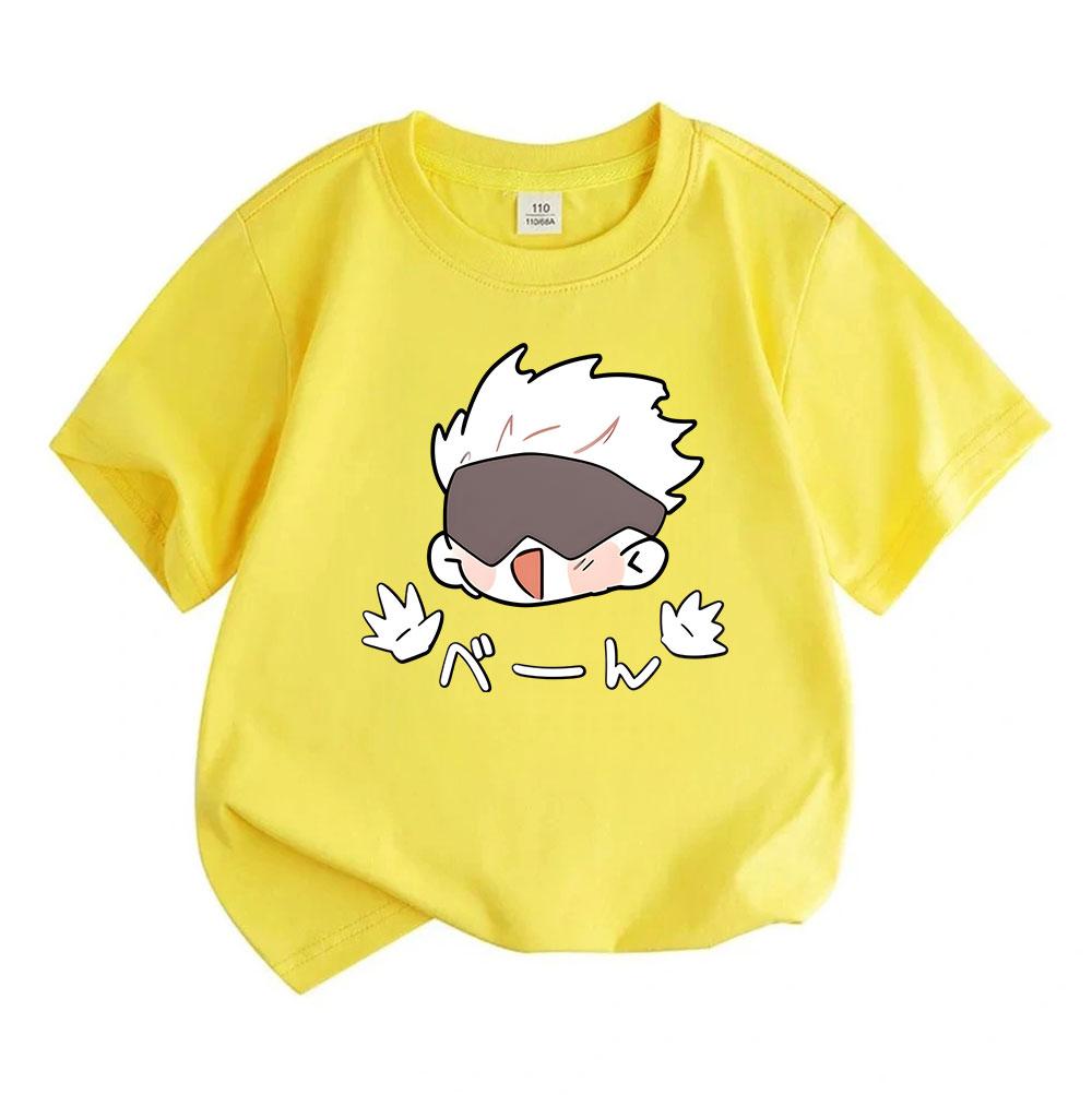 Kids Boys Girls 100% Cotton Crew Neck Short Sleeve T-Shirt, Cute Jujutsu Kaisen Satoru Gojo Cartoon Print Casual Soft Breathable Summer Top for Daily