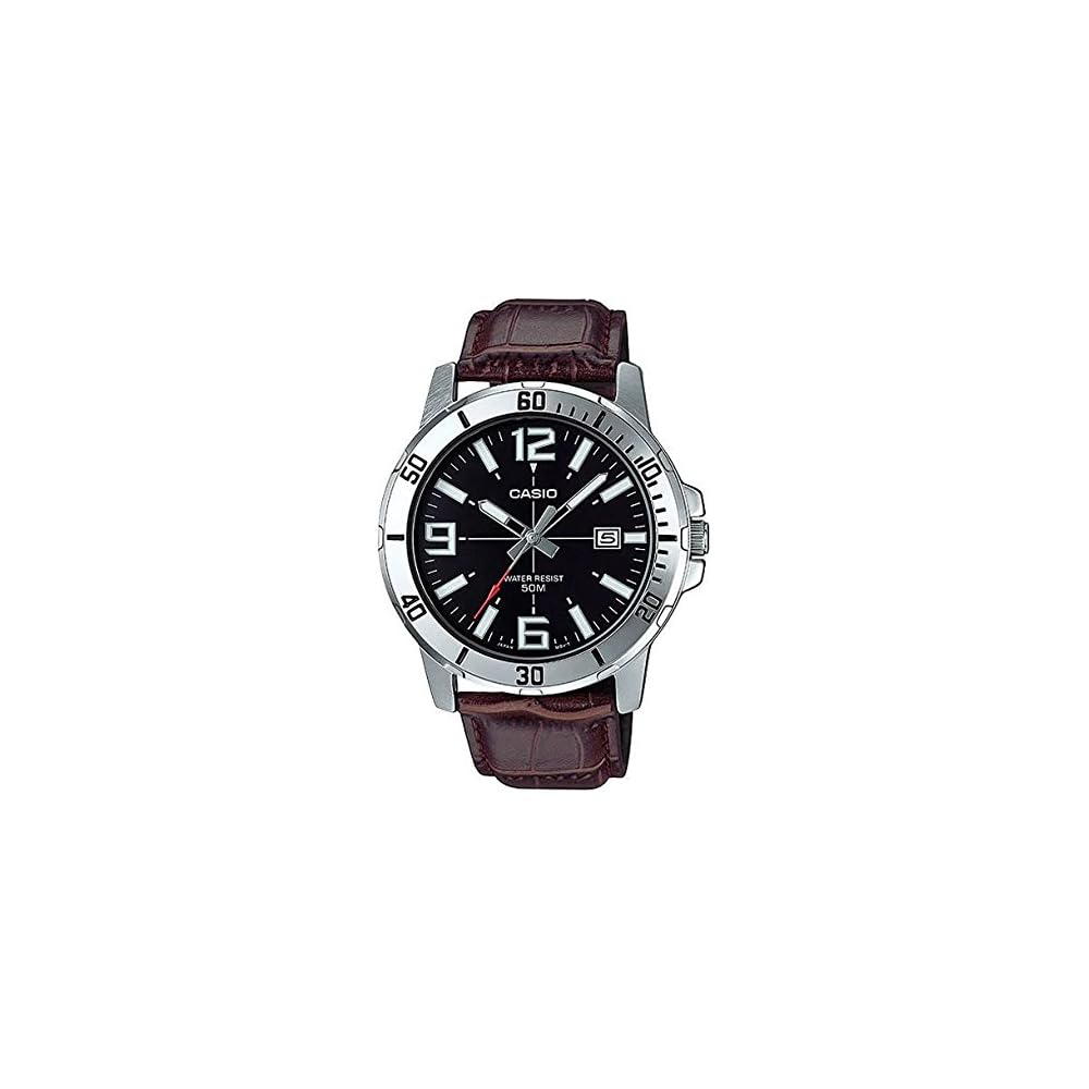 Casio MTP-VD01L-1B Analog Watch Black Leather Strap Water Resistant Men s Timepiece