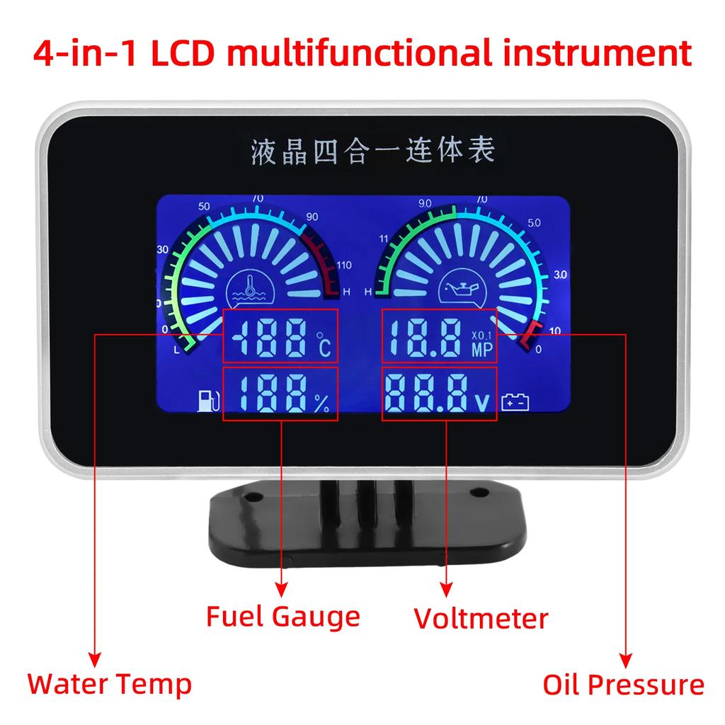 Multiple Combinations Car LCD Digital Gauge Oil Pressure Voltmeter Water Temperature Fuel Level Oil Temperature Meter For 12V