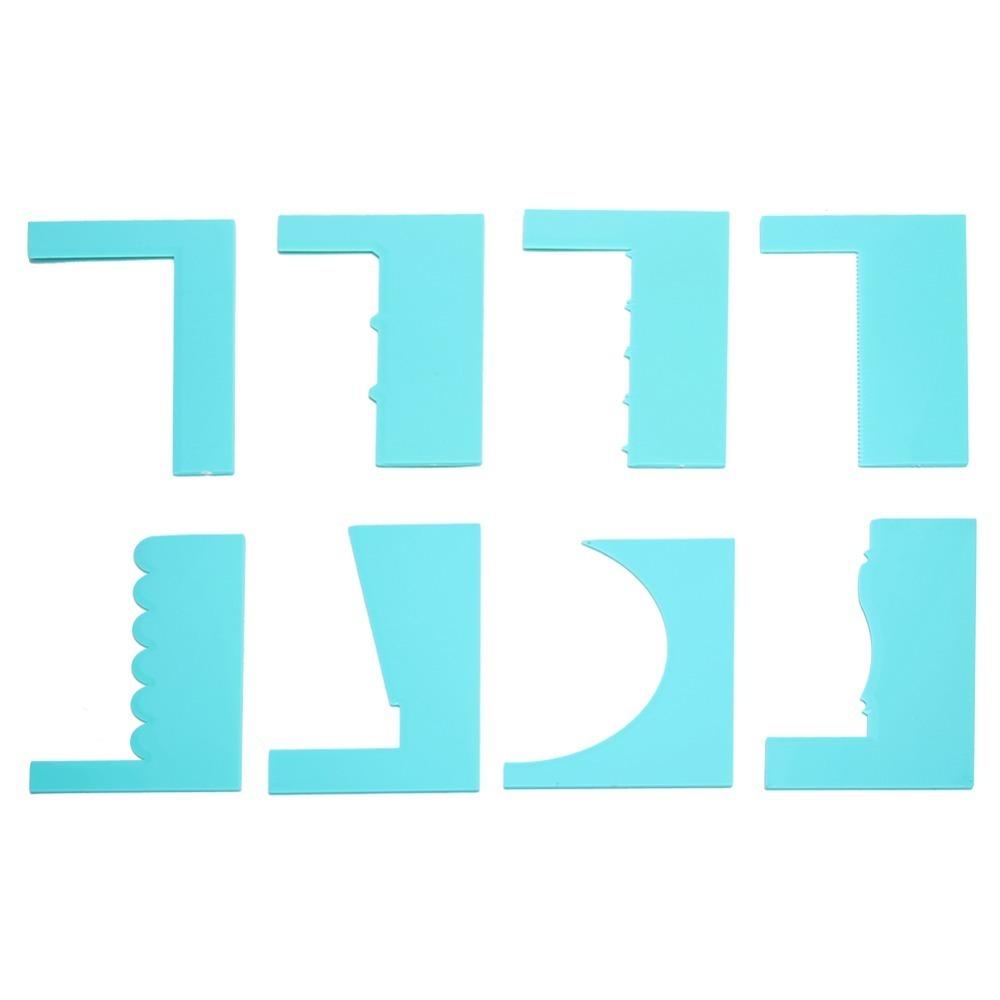 8PCS PP Cake Decorating Scraper Blue Serrated Edge Cake Pattern Comb Flexible Assorted Pattern Edge Pastry Cutter