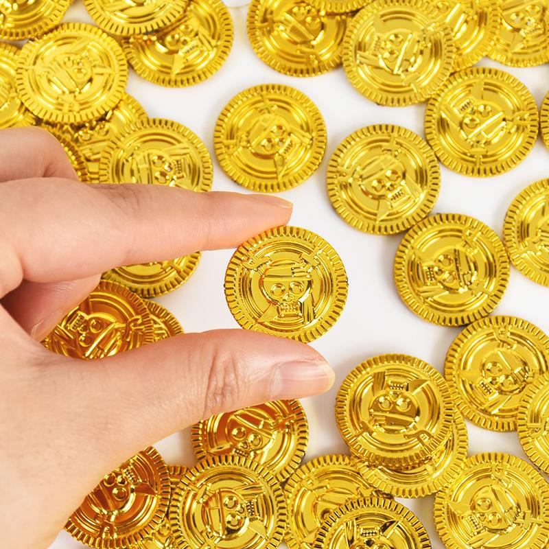 50/200 Stück Plastik Piraten Goldmünzen Kinder Geburtstagsparty Dekoration Gastgeschenke Falsche Münze Schatz Geschenk Halloween Cosplay Requisiten Zubehör