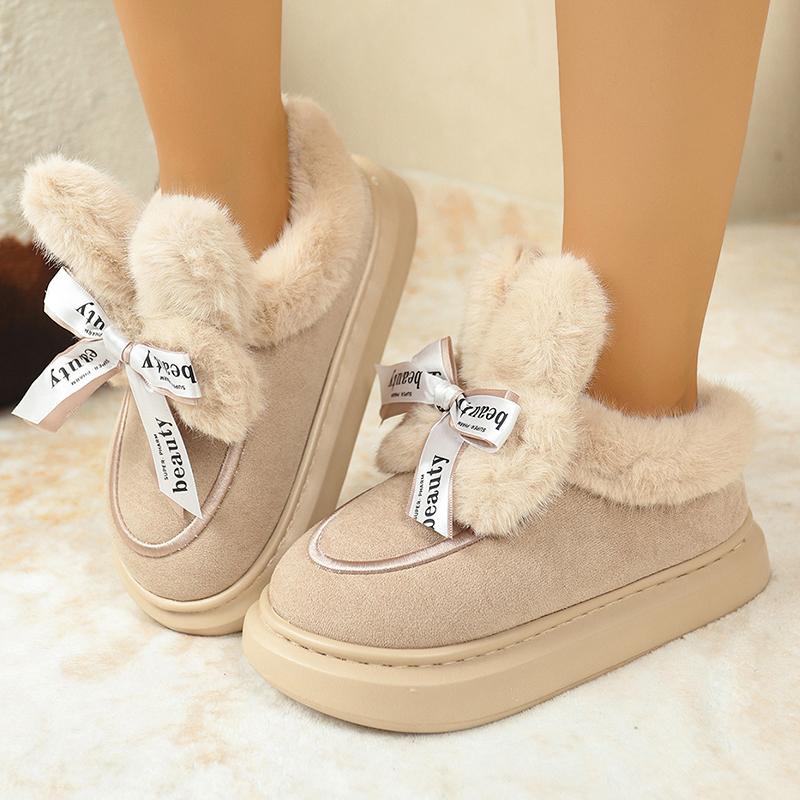 Fashion Cartoon Shape Fluffy Plush Snow Boots for Women Winter Cozy Faux Fur Home Slippers Woman Thick Sole Anti Slip Warm Cotton Shoes