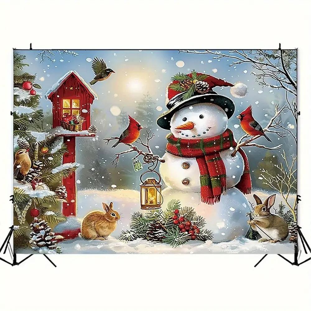 Christmas Snowman Bird Rabbit Pattern Theme Banner Decoration Background Christmas Party Decoration Photography Background