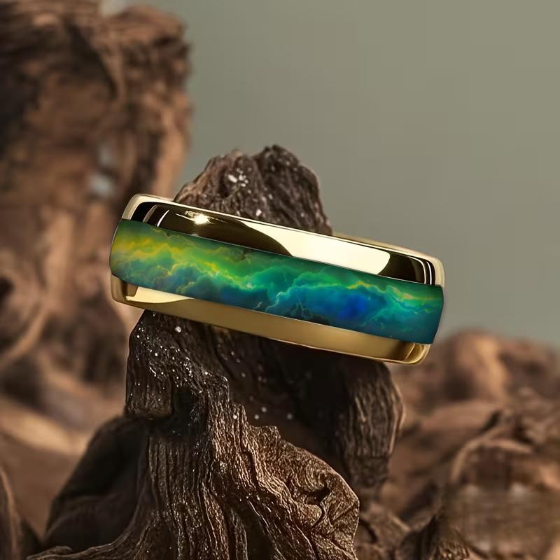 Fashion Men's Stainless Steel Rings Violet Gradient Purple Nebula Inlay Ring for Men Jewelry Suitable for Daily Wear, Non-Fade