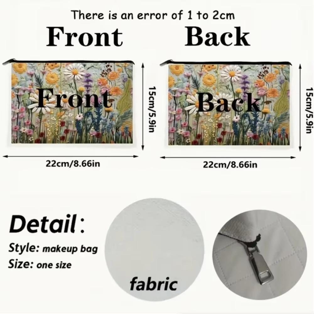 Lightweight Portable Women Makeup Pouch Large Capacity Double-sided Printed Handbag Floral Cosmetic Storage Bag