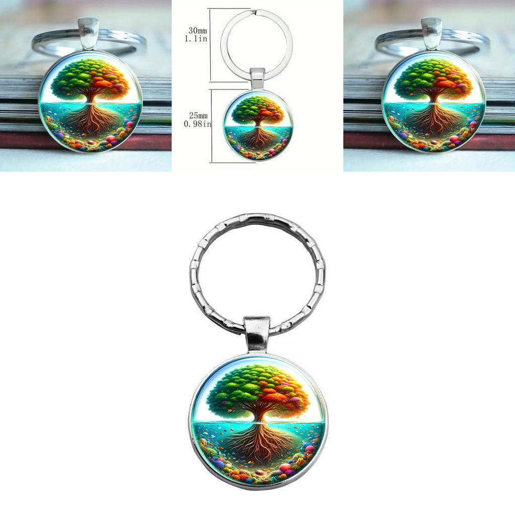 Artistic Glass Keychain With Colorful Tree Design For Gift Giving And Collections