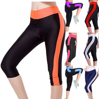 Women's High Waist Yoga Workout Capris Leggings Side Pockets Pants Cropped Trousers