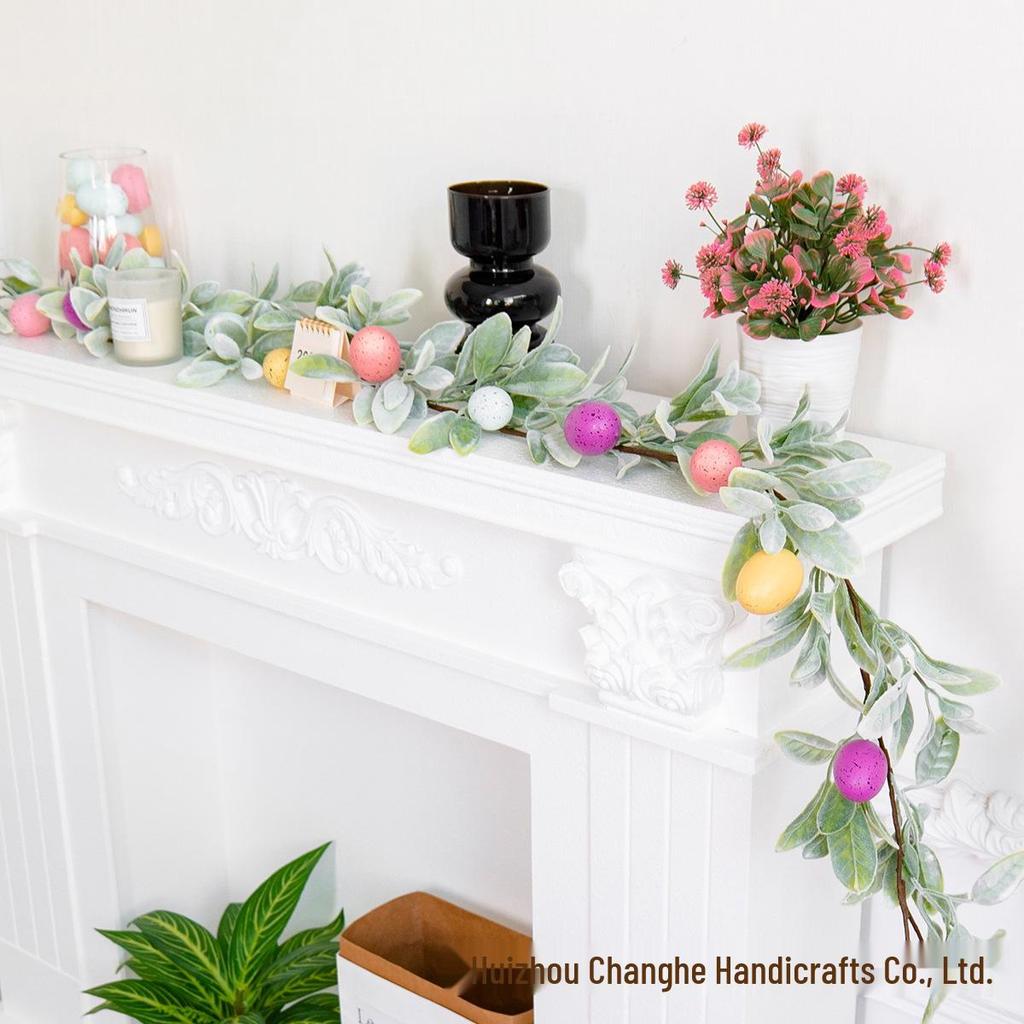 Frühlings-Osterhase Ohr & Blatt Ei Rattan Wanddekoration