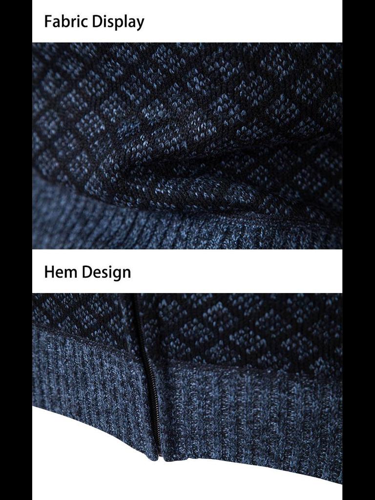 Men's Stand-Up Collar Knitted Cardigan - Thick Ribbed Velvet Sweater for Autumn/Winter (Middle-Aged & Elderly)