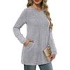Womens Loose Round Neck Long Sleeve Ribbed Knit Long Top With Pocket