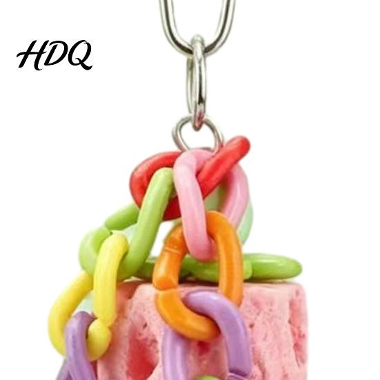 Hanging Parrot Chewing Toy Bird Beak Grinding Stone Chew with Colorful Chain Care Cage Accessories for Budgies Cockatiels Lovebirds Conures Anxiety