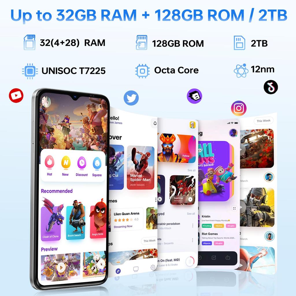 DOOGEE NOTE56XPRO Android 16 Smartphone, 32GB RAM+128GB ROM/2TB Smartphone, 6150mAh Smartphone 8.45mm Slim, 6.56" HD+ Display, 13MP+8MP, NFC/Gemini AI