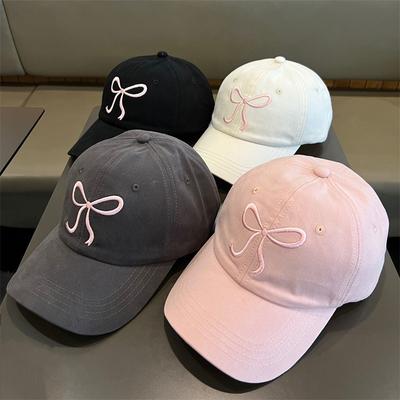 1Cute Bow Baseball Cap, Sweet Lovely Hat, Spring New Korean Style Versatile Soft Top Bucket Hat, Best Gift Choice