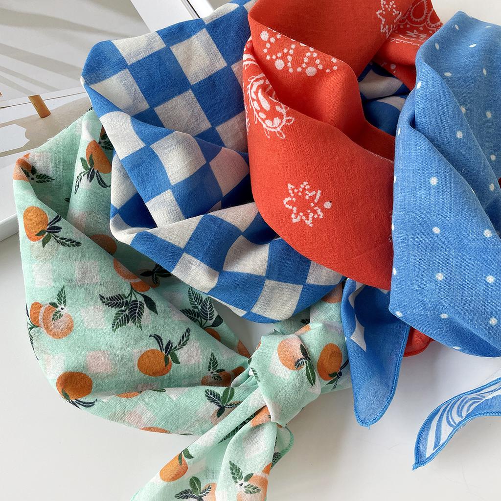 55 Cotton And Linen Headscarf Summer And Autumn Floral Silk Scarf Sweet Versatile Square Scarf Small Scarf Women'S Thin Decorative Silk Scarf