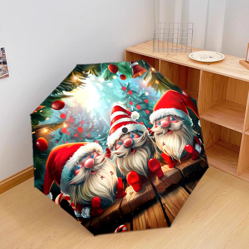 1 PC Automatic Folding Umbrella - Santa Claus, cat, gingerbread house Pattern, Portable & Foldable Design with 11 Ribs, Christmas Birthday Gifts