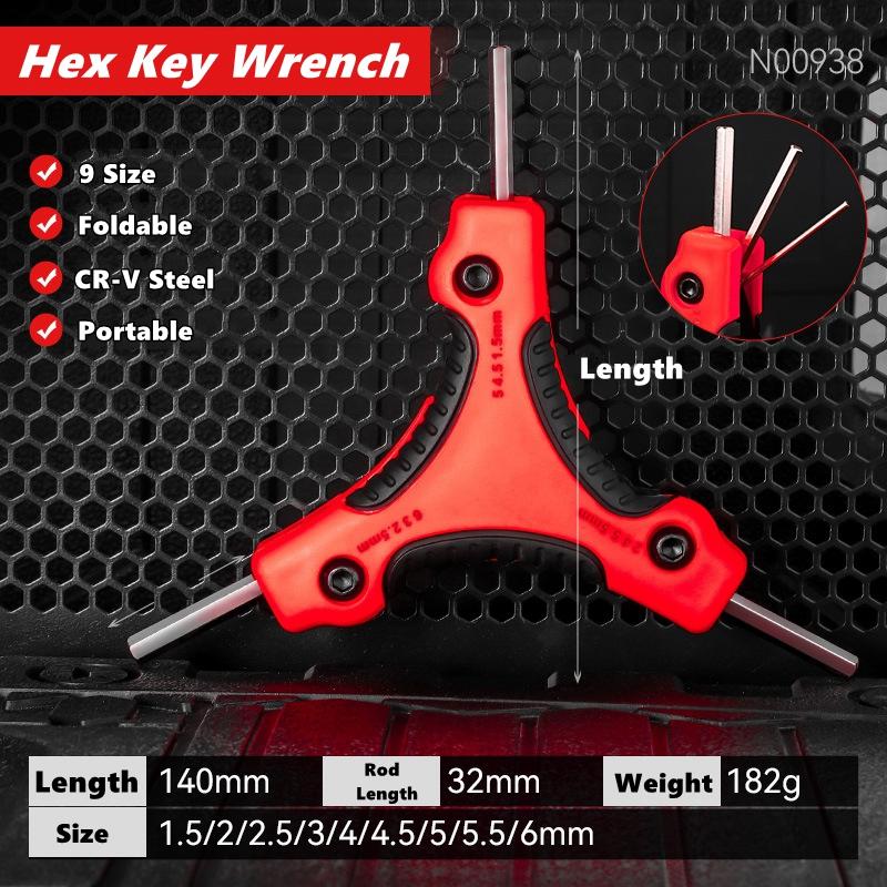 9 In 1 Folding Hex Key Set, Portable Allen Key With Ergonomic Handle,Metric (1.5mm, 2mm, 2.5mm, 3mm, 4mm, 4.5mm, 5mm, 5.5mm,6mm)