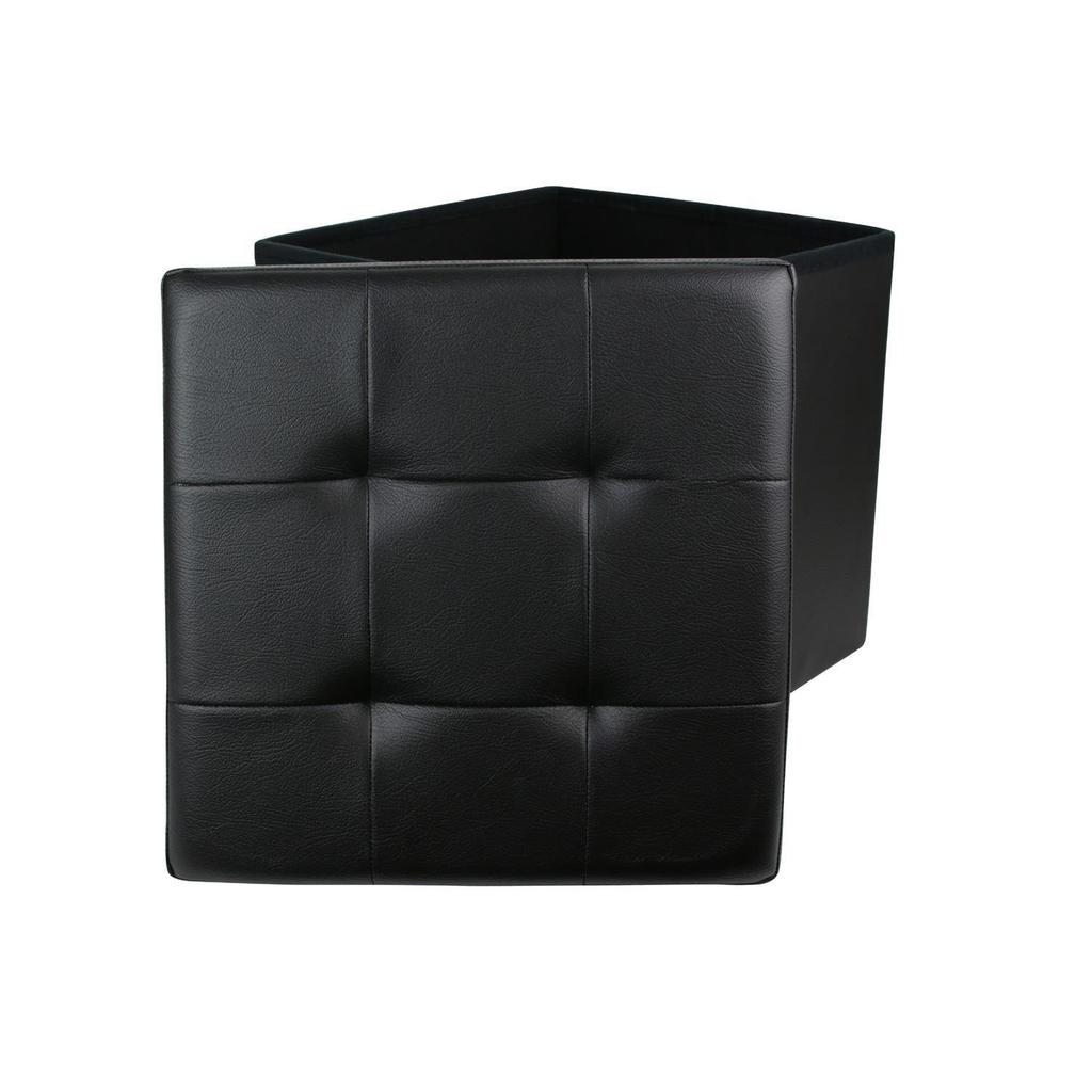 BLACK Vels ECO LEATHER FOLDABLE POUFFE with storage compartment