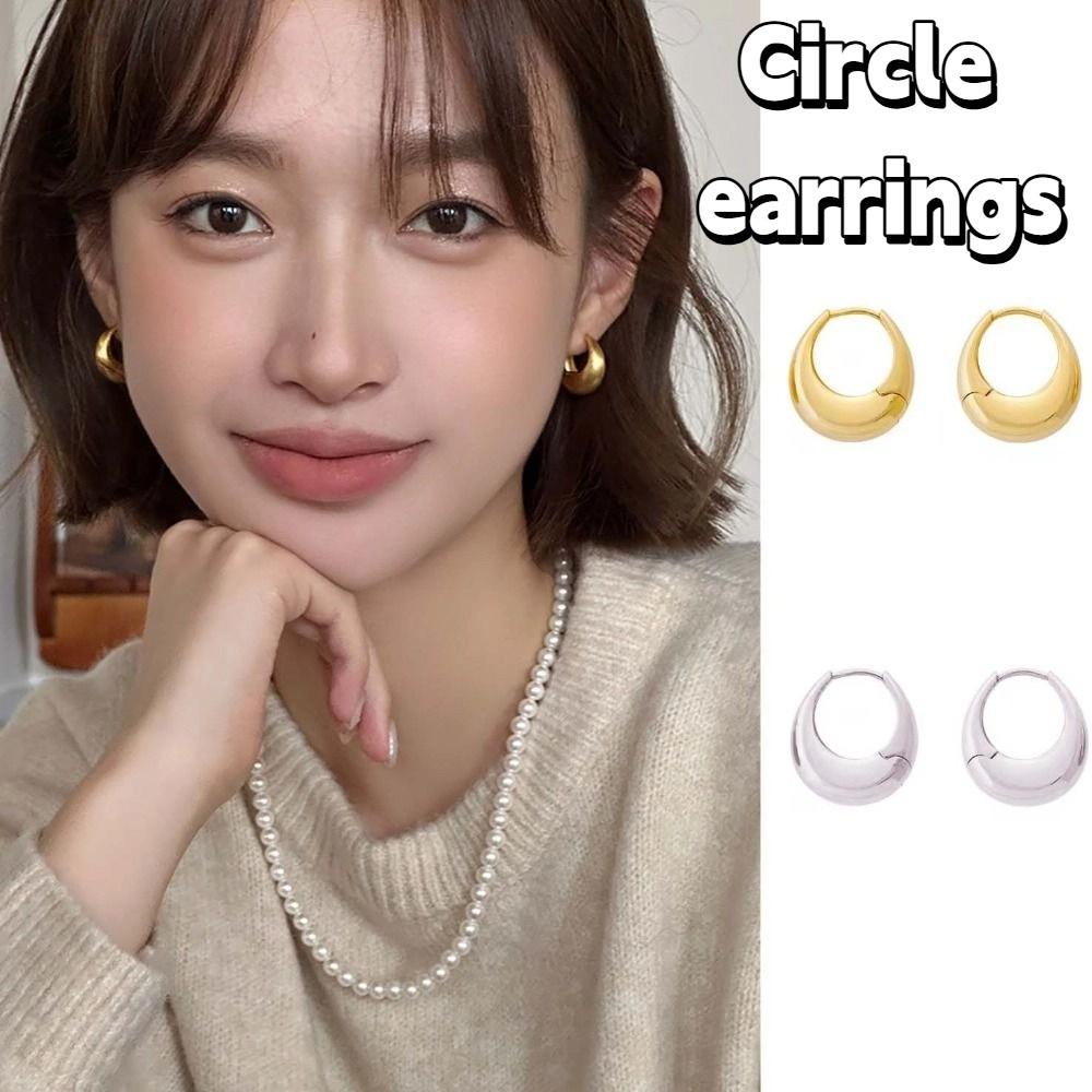 Waterproof Circle Earrings 925 Silver Needle Silver Ear Buckles Golden Round Earrings  Daily
