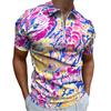 Vibrant Print Short Sleeve Zip Neck Polo, Casual Daily Top