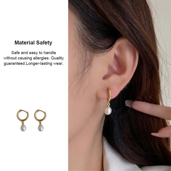 1 Pair Pearl Earrings for Women, Small Hoop Earrings, Gold Plated Faux Pearl Dangle Drop Earrings, Bridesmaid Wedding Jewelry