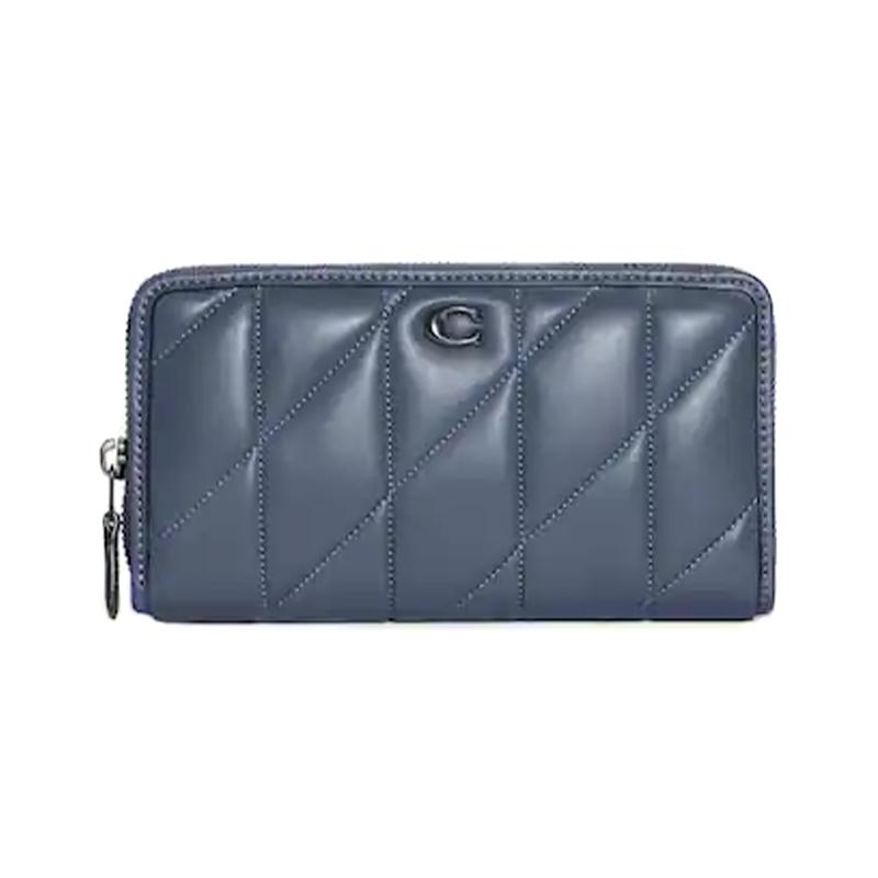 

COACH Accordion Zip Solid Zip Smooth Leather Clutch Wallet Small Women s Blue синій
