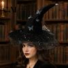 Soft Fabric Hat for Halloween Night Witch Women, Large Glitter Sequins Mesh Wizard Decorative Party Cosplay with Butterfly Costume Accessory,