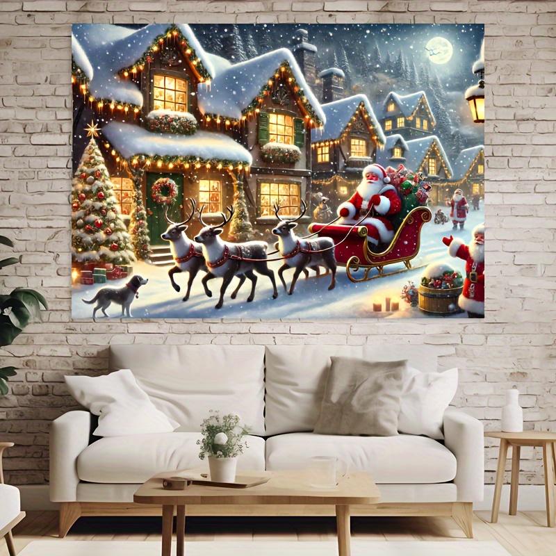 Weihnachtsmannschlitten und Schneestadt Fotohintergrund perfekter Schießhintergrund im Weihnachtsthema und Feiertagsdekoration