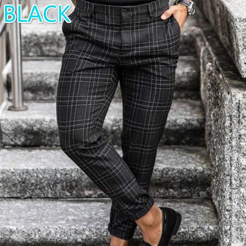 

New Fashion Men Plaid Pants British Style Man Trousers Street Style Long Pants Casual Pencil Pants 4 Colors S