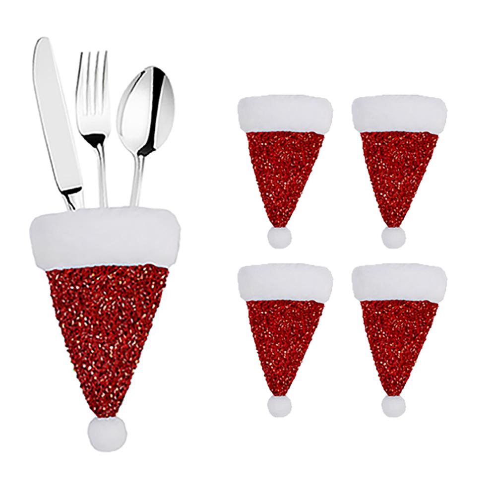 20/1Pcs Mini Santa Hats Fork Knife Cutlery Holders Bag Wine Bottle Cover For Home Xmas Party Table Decoration New Year Kids Gift